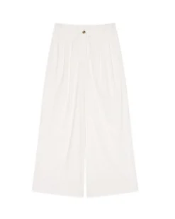Linen-Blend Wide Leg Trousers - White