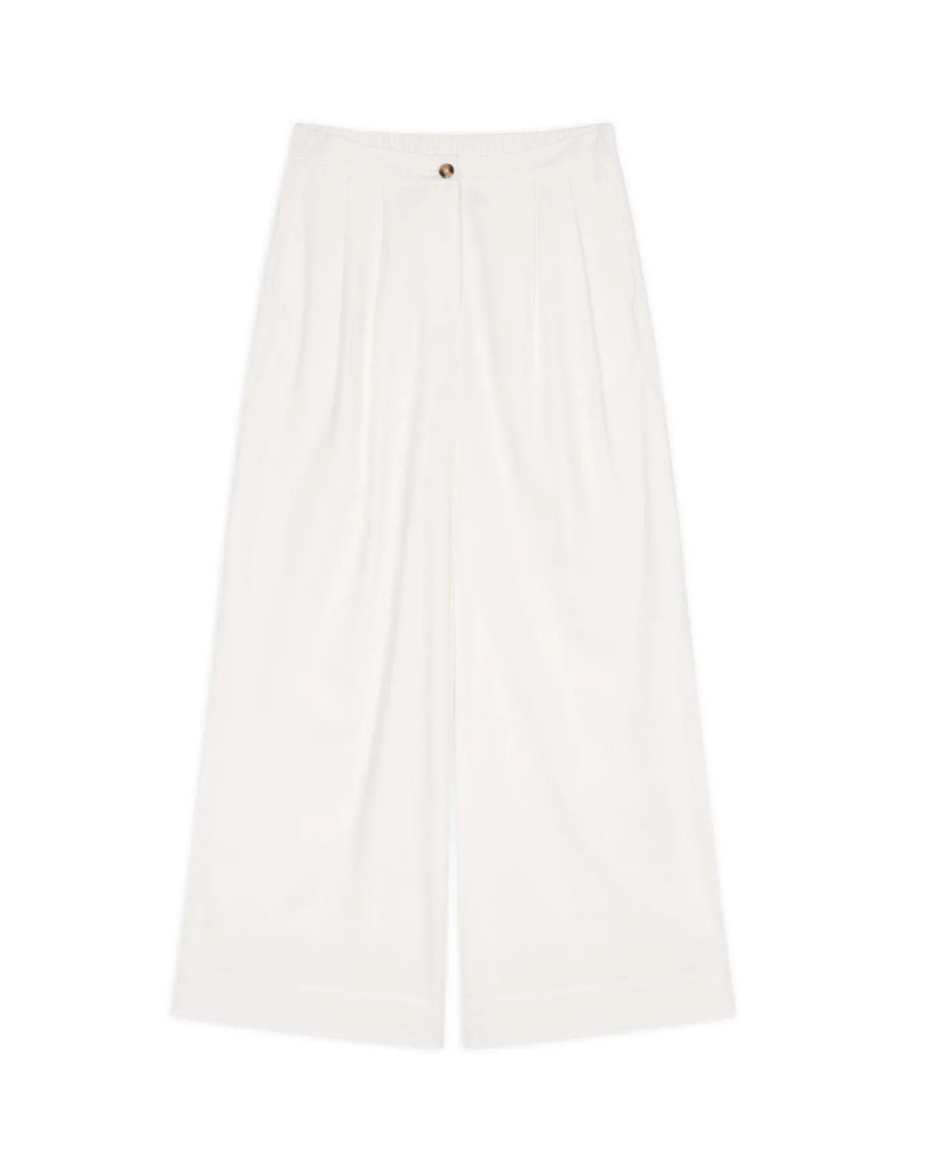 Linen-Blend Wide Leg Trousers - White