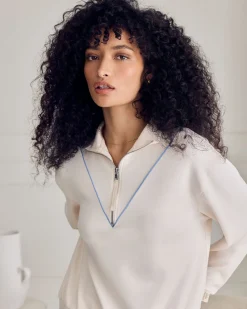 LuxeComfort Scuba Half-Zip Long Sleeve Sweatshirt - Cream