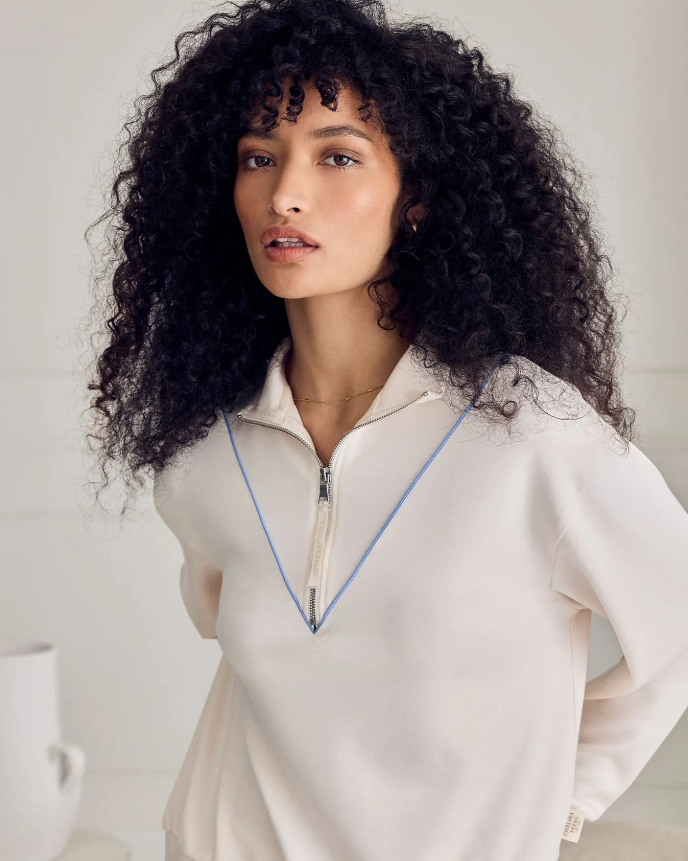 LuxeComfort Scuba Half-Zip Long Sleeve Sweatshirt - Cream
