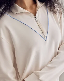 LuxeComfort Scuba Half-Zip Long Sleeve Sweatshirt - Cream