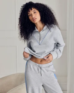 LuxeComfort Scuba Half-Zip Long Sleeve Sweatshirt - Grey