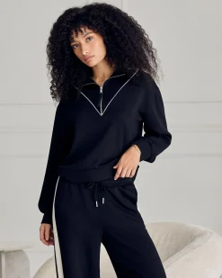 LuxeComfort Scuba Half-Zip Long Sleeve Sweatshirt - Black