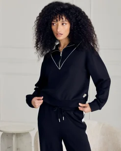 LuxeComfort Scuba Half-Zip Long Sleeve Sweatshirt - Black