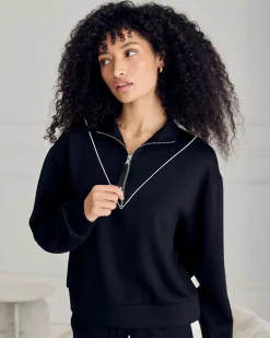 LuxeComfort Scuba Half-Zip Long Sleeve Sweatshirt - Black