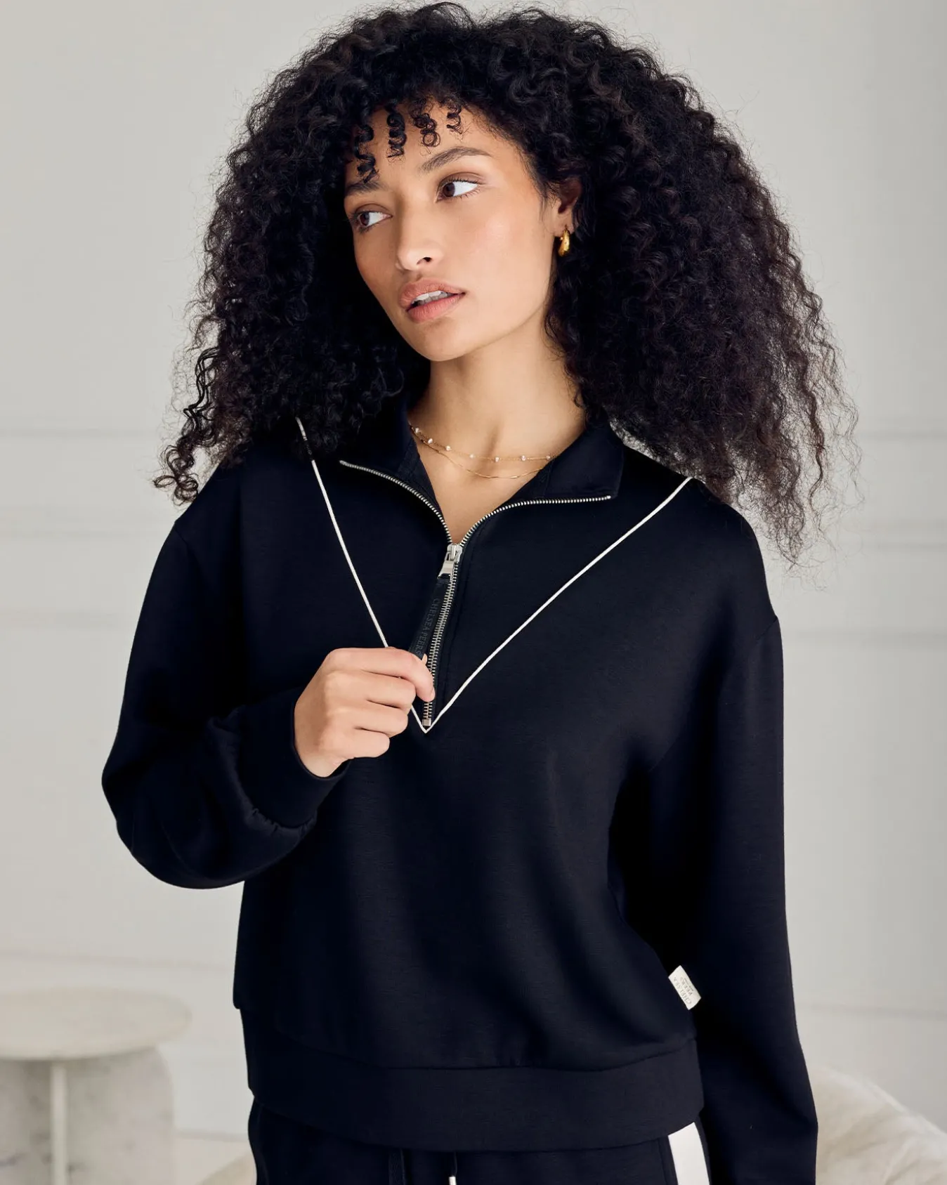 LuxeComfort Scuba Half-Zip Long Sleeve Sweatshirt - Black