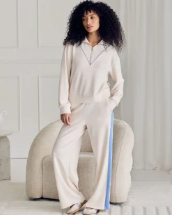 LuxeComfort Scuba Side Stripe Joggers - Cream