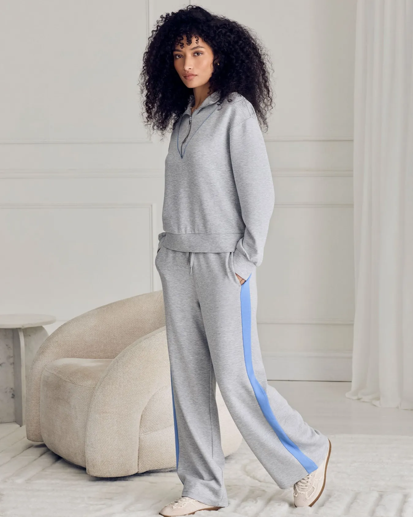 LuxeComfort Scuba Side Stripe Joggers - Grey