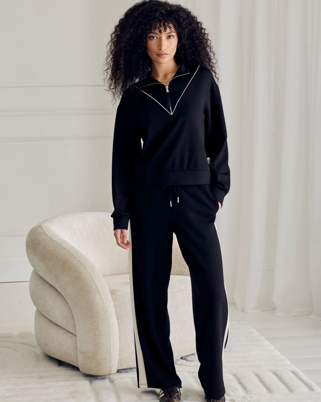 LuxeComfort Scuba Side Stripe Joggers - Black