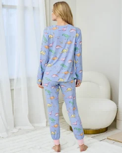 Maternity Dinosaur Print Long Pyjama Set - Blue