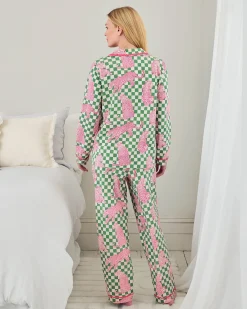 Maternity Organic Cotton Checkerboard Leopards Print Long Pyjama Set