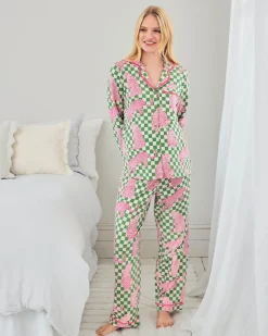 Maternity Organic Cotton Checkerboard Leopards Print Long Pyjama Set