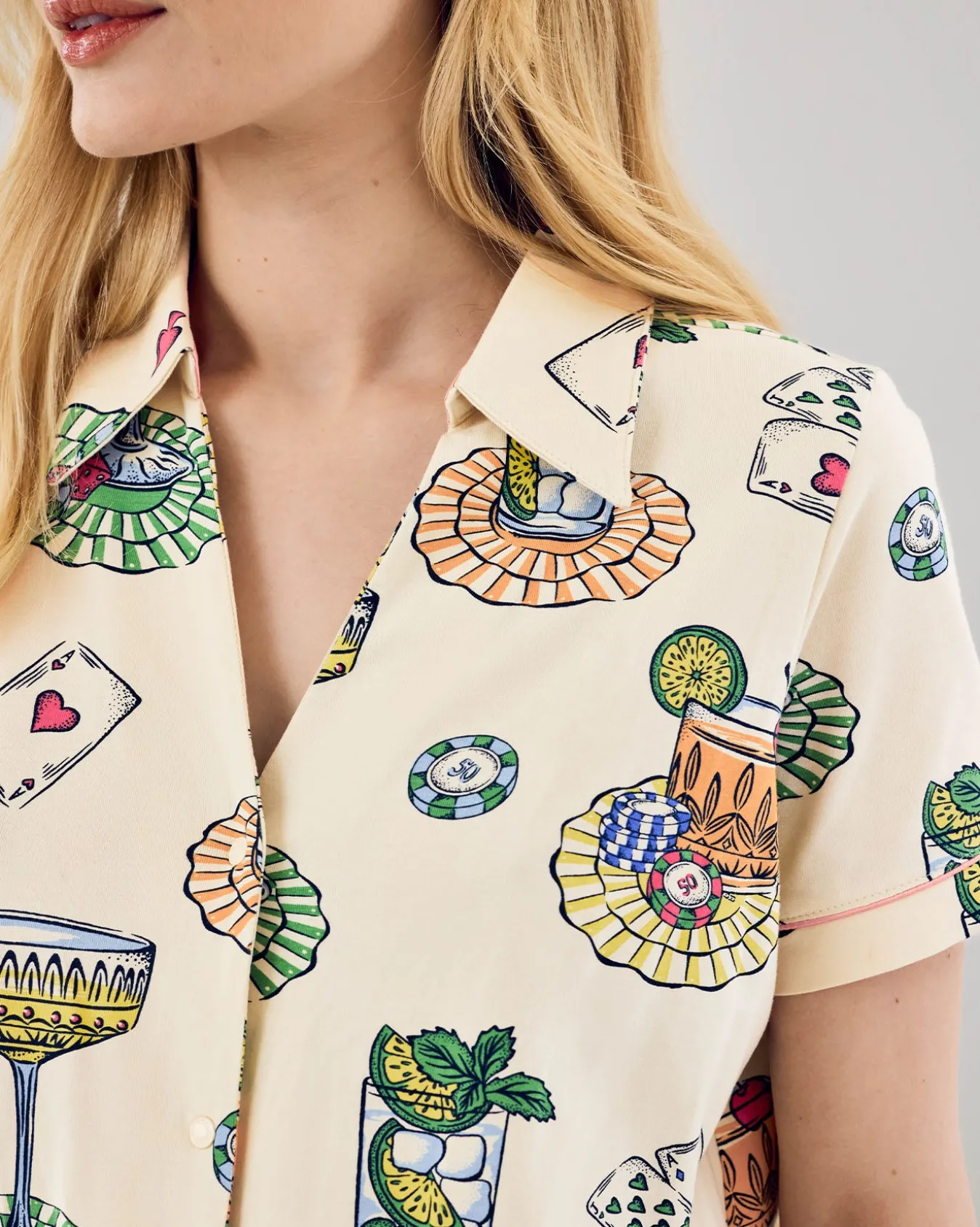 Maternity Organic Cotton Cocktails & Cards Print Short Pyjama Set