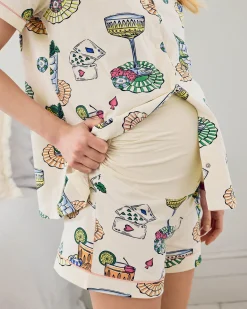 Maternity Organic Cotton Cocktails & Cards Print Short Pyjama Set
