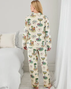 Maternity Organic Cotton Cocktails & Cards Print Long Pyjama Set