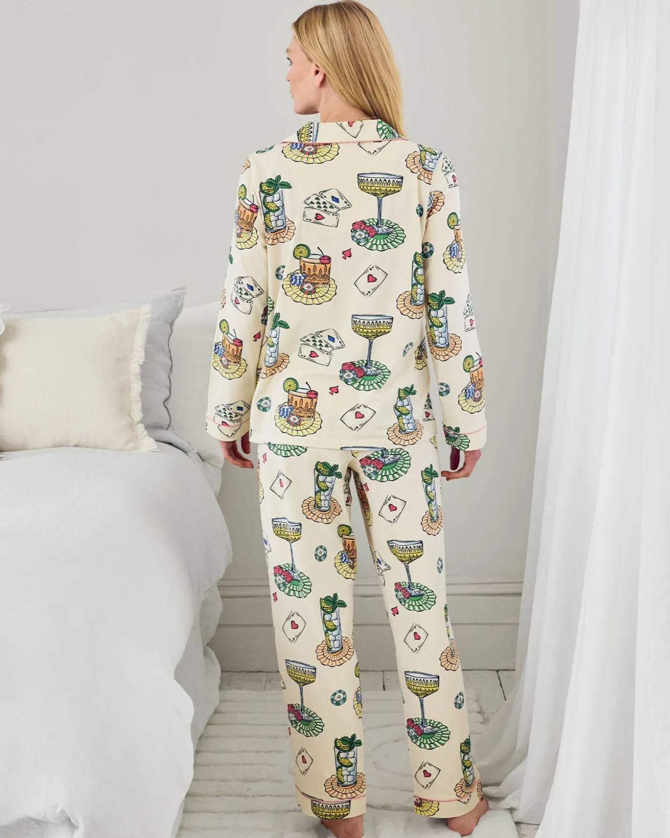 Maternity Organic Cotton Cocktails & Cards Print Long Pyjama Set