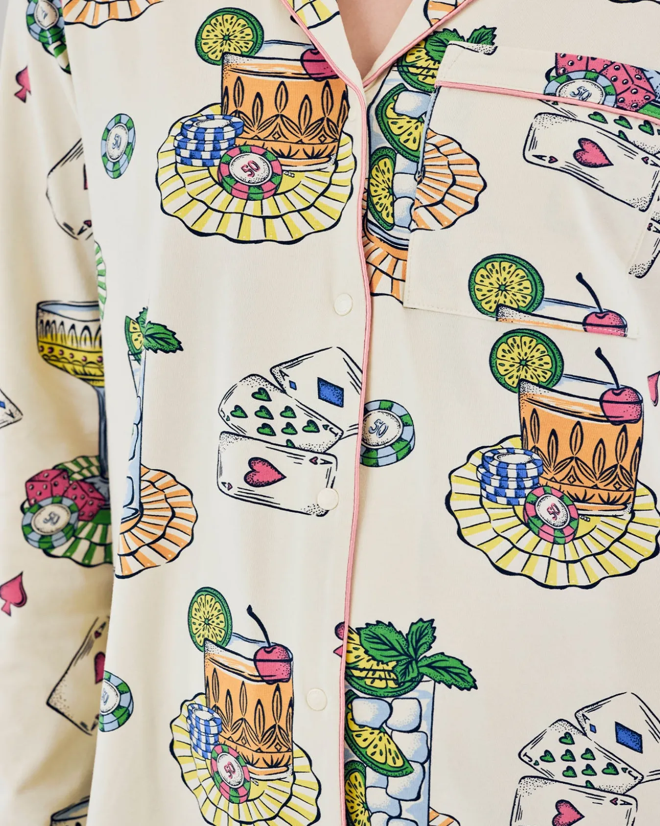 Maternity Organic Cotton Cocktails & Cards Print Long Pyjama Set