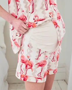 Maternity Organic Cotton Flamingo Stripe Print Short Pyjama Set