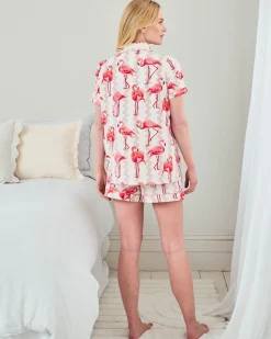 Maternity Organic Cotton Flamingo Stripe Print Short Pyjama Set