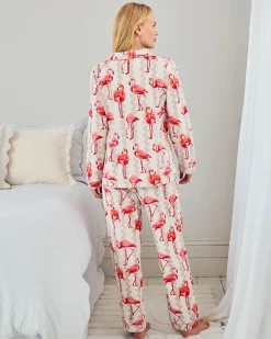 Maternity Organic Cotton Flamingo Stripe Print Long Pyjama Set