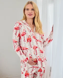Maternity Organic Cotton Flamingo Stripe Print Long Pyjama Set