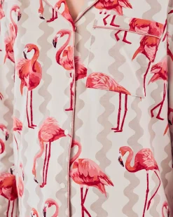 Maternity Organic Cotton Flamingo Stripe Print Long Pyjama Set