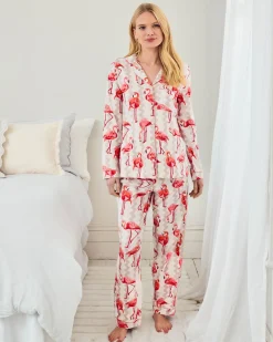 Maternity Organic Cotton Flamingo Stripe Print Long Pyjama Set