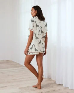 Maternity Organic Cotton Giraffe Print Short Pyjama Set - Cream