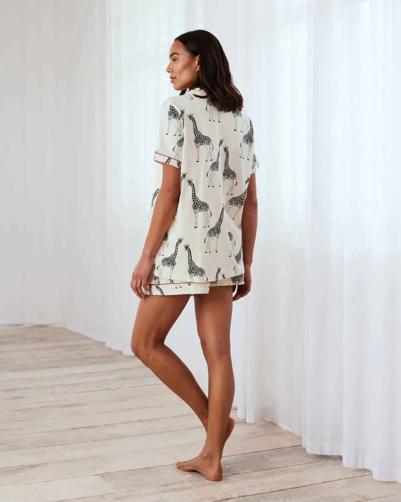 Maternity Organic Cotton Giraffe Print Short Pyjama Set - Cream
