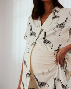Maternity Organic Cotton Giraffe Print Short Pyjama Set - Cream