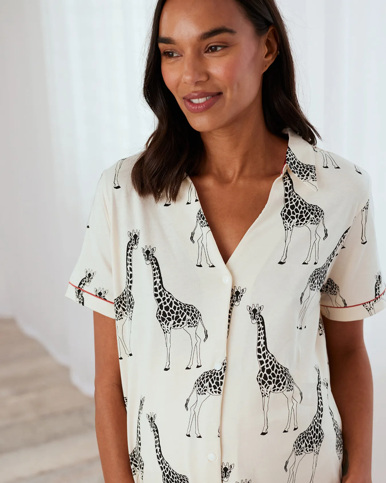 Maternity Organic Cotton Giraffe Print Short Pyjama Set - Cream