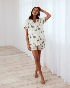 Maternity Organic Cotton Giraffe Print Short Pyjama Set - Cream