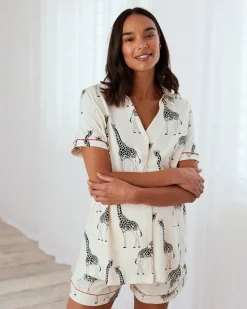 Maternity Organic Cotton Giraffe Print Short Pyjama Set - Cream