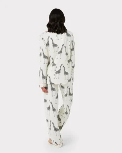 Maternity Organic Cotton Giraffe Print Long Pyjama Set - Cream