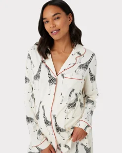 Maternity Organic Cotton Giraffe Print Long Pyjama Set - Cream