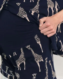 Maternity Organic Cotton Giraffe Print Short Pyjama Set - Navy
