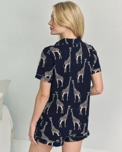 Maternity Organic Cotton Giraffe Print Short Pyjama Set - Navy