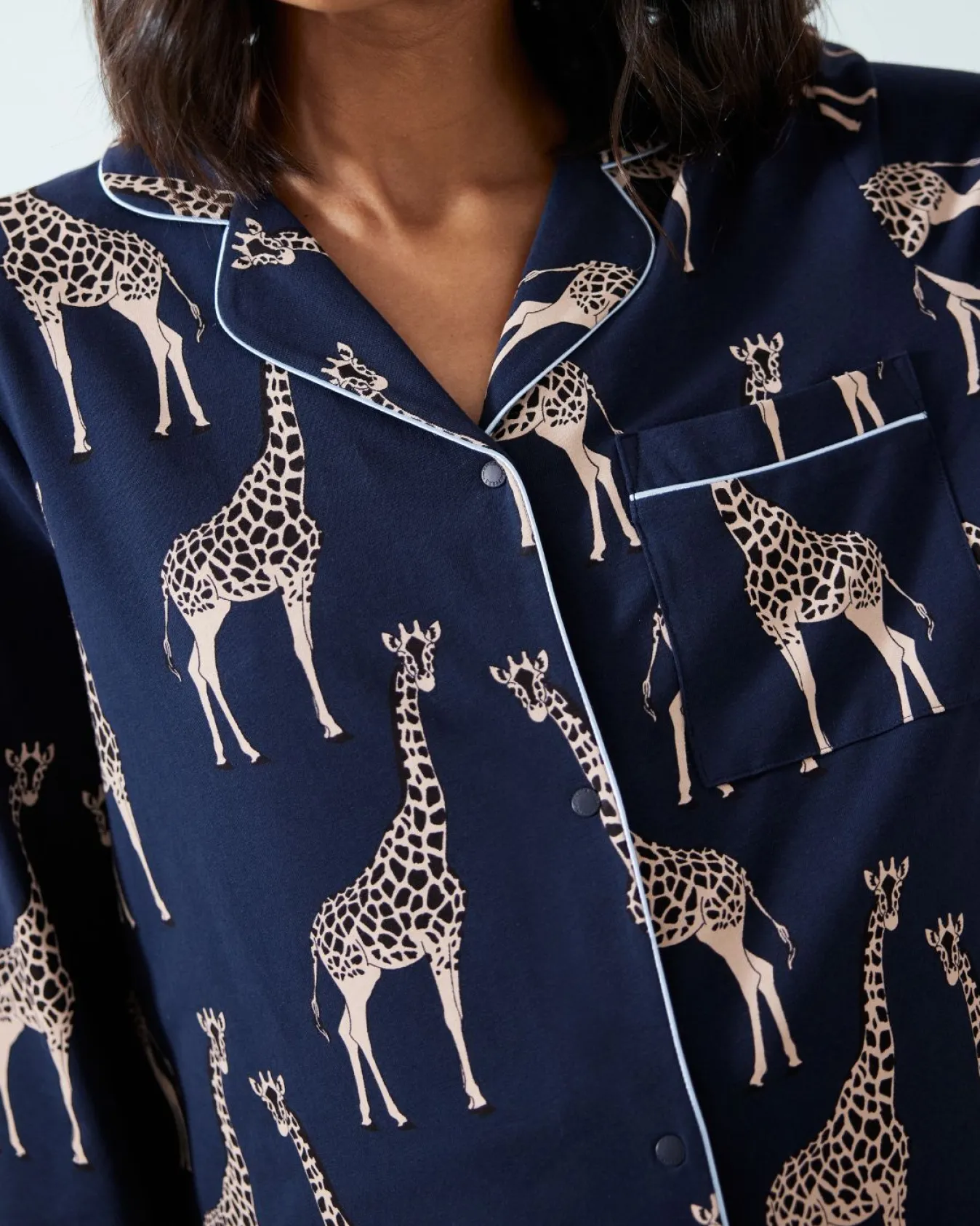 Maternity Organic Cotton Giraffe Print Long Pyjama Set - Navy