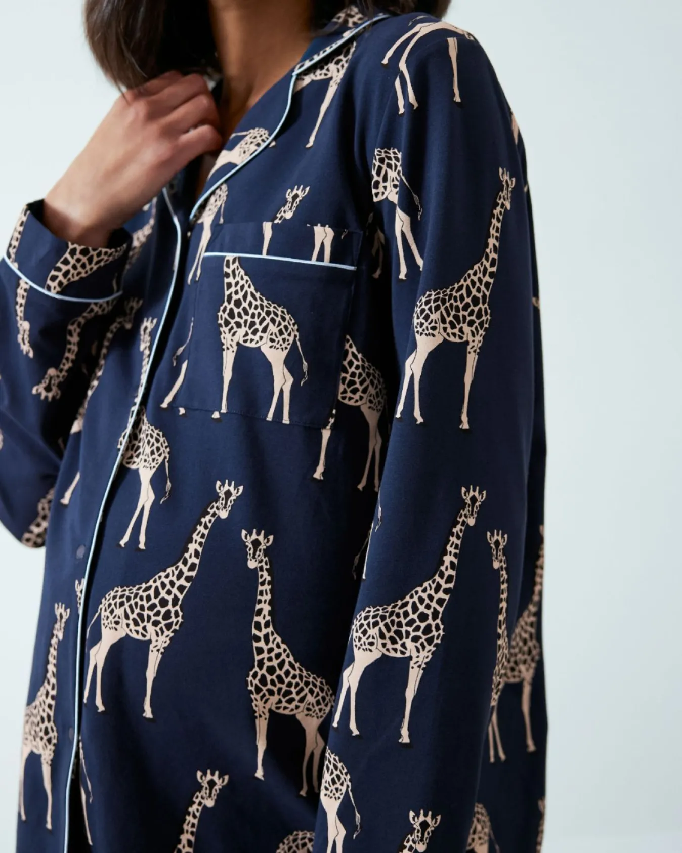 Maternity Organic Cotton Giraffe Print Long Pyjama Set - Navy