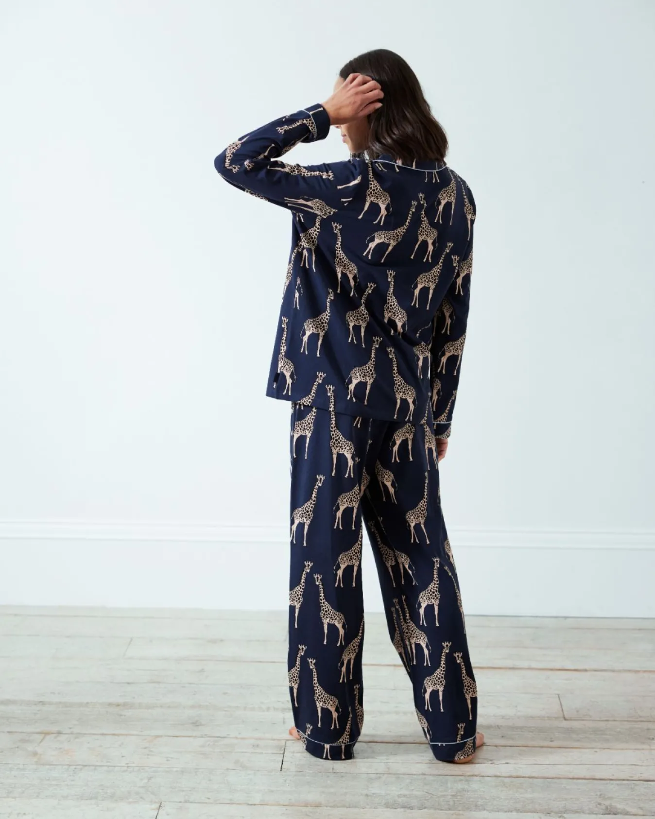 Maternity Organic Cotton Giraffe Print Long Pyjama Set - Navy