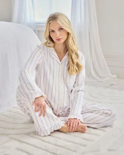 Maternity Organic Cotton Lilac Stripe Frill Long Pyjama Set