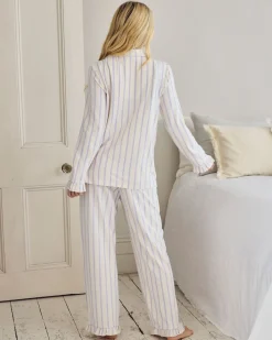 Maternity Organic Cotton Lilac Stripe Frill Long Pyjama Set