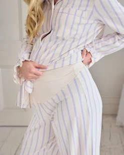 Maternity Organic Cotton Lilac Stripe Frill Long Pyjama Set