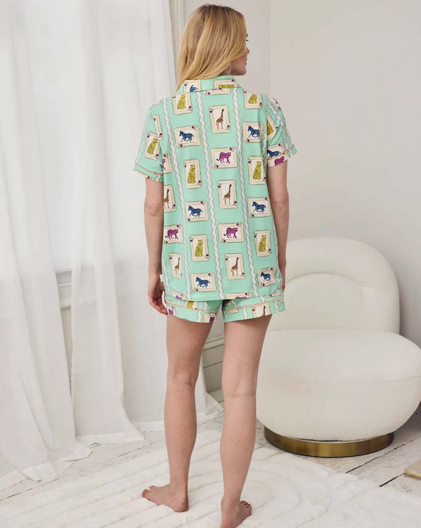 Maternity Organic Cotton Playing Card Animals Print Short Pyjama Set