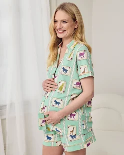 Maternity Organic Cotton Playing Card Animals Print Short Pyjama Set