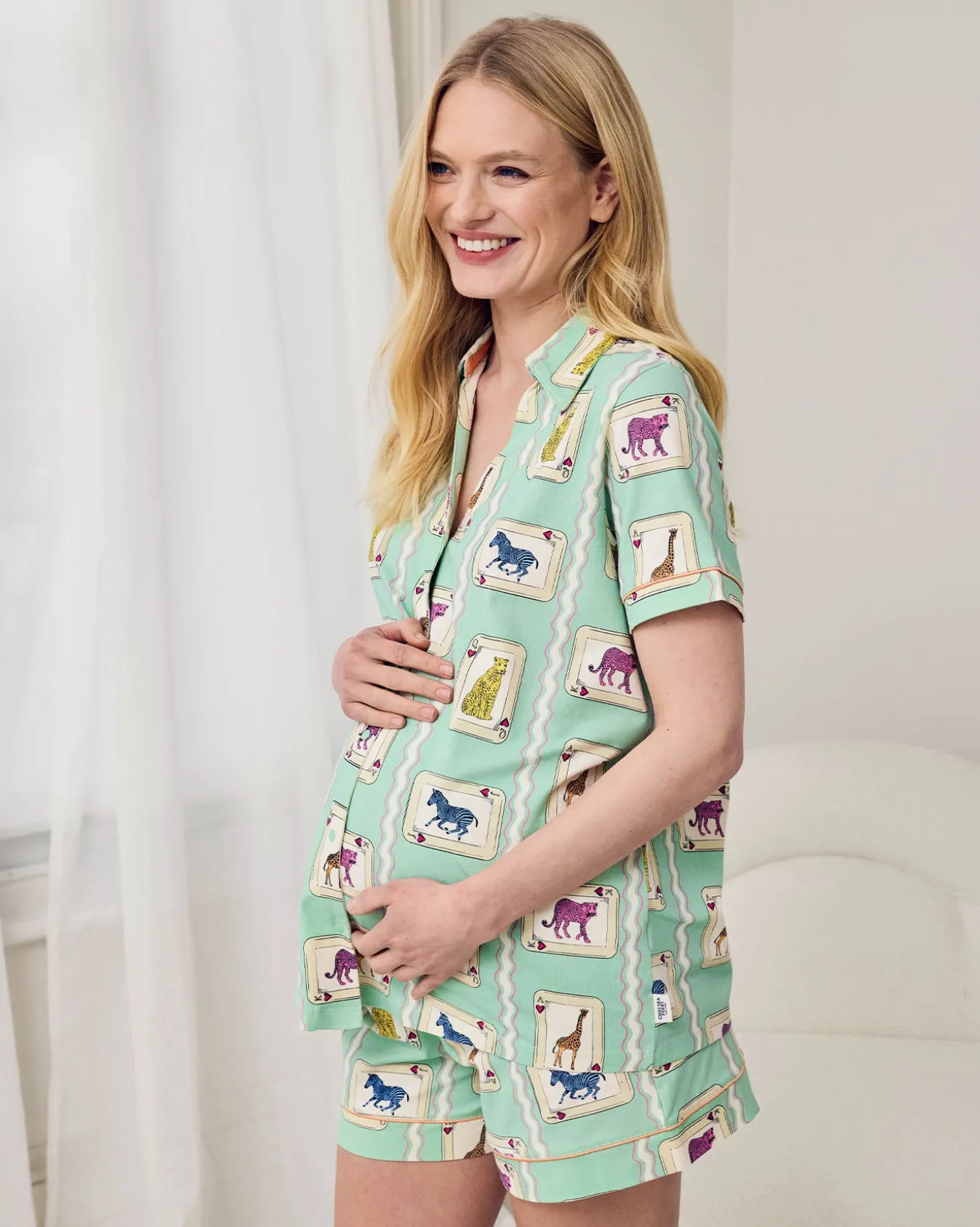 Maternity Organic Cotton Playing Card Animals Print Short Pyjama Set