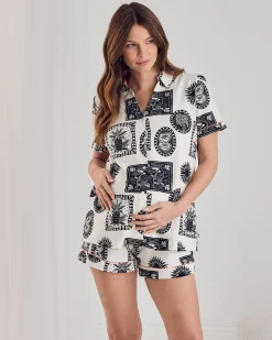 Maternity Organic Cotton Stamp & Tile Print Short Pyjama Set
