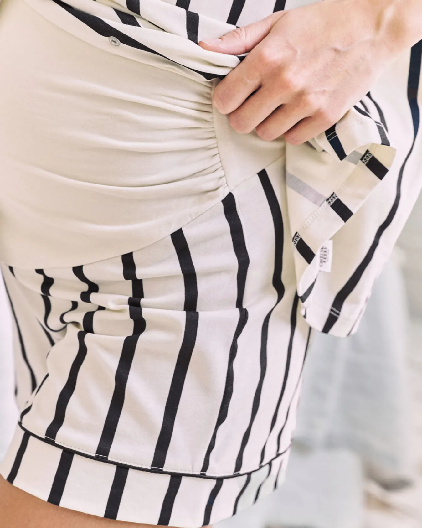 Maternity Organic Cotton Stripe Short Pyjama Set - Navy