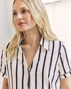 Maternity Organic Cotton Stripe Short Pyjama Set - Navy