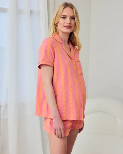 Maternity Organic Cotton Sunset Wavy Stripe Short Pyjama Set